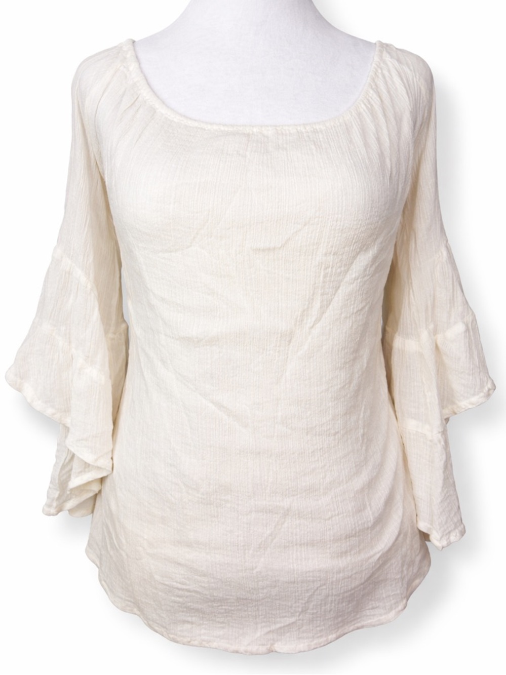 Earthbound Trading Co Ivory Gauze Butterfly Sleeve Peasant Top XL